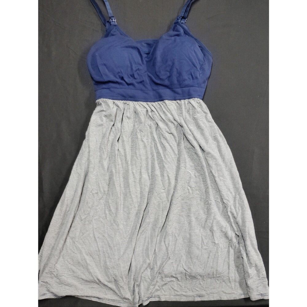 Blue Maternity Nursing Babydoll Strappy Top with Nautical Stripes